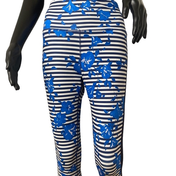 kate spade Pants - Kate Spade Floral Crop Leggings. Blue White stripes Sz M